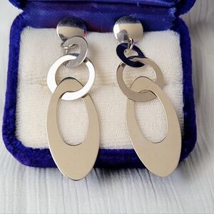 Elegant Italian 10k White Polished Gold Oval Hoop Dangle Post Earrings